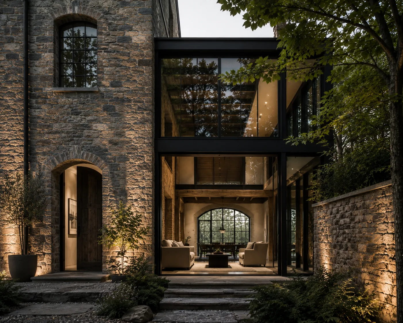 Adaptive reuse warehouse interior with exposed structure