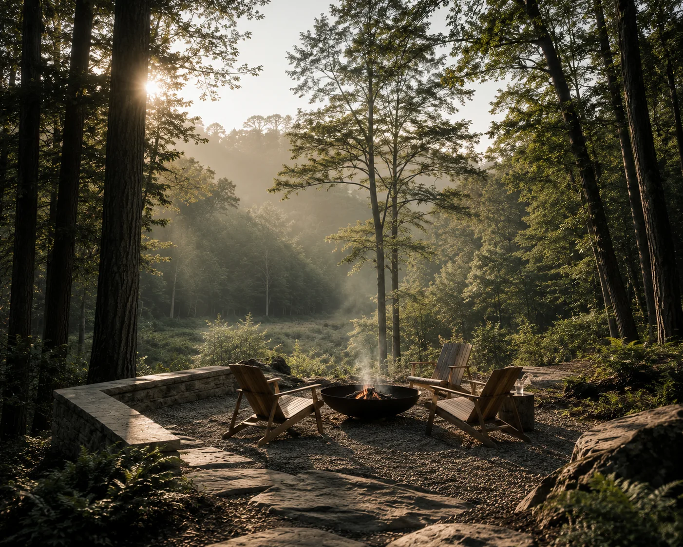 Modern dark cabin in a forest clearing
