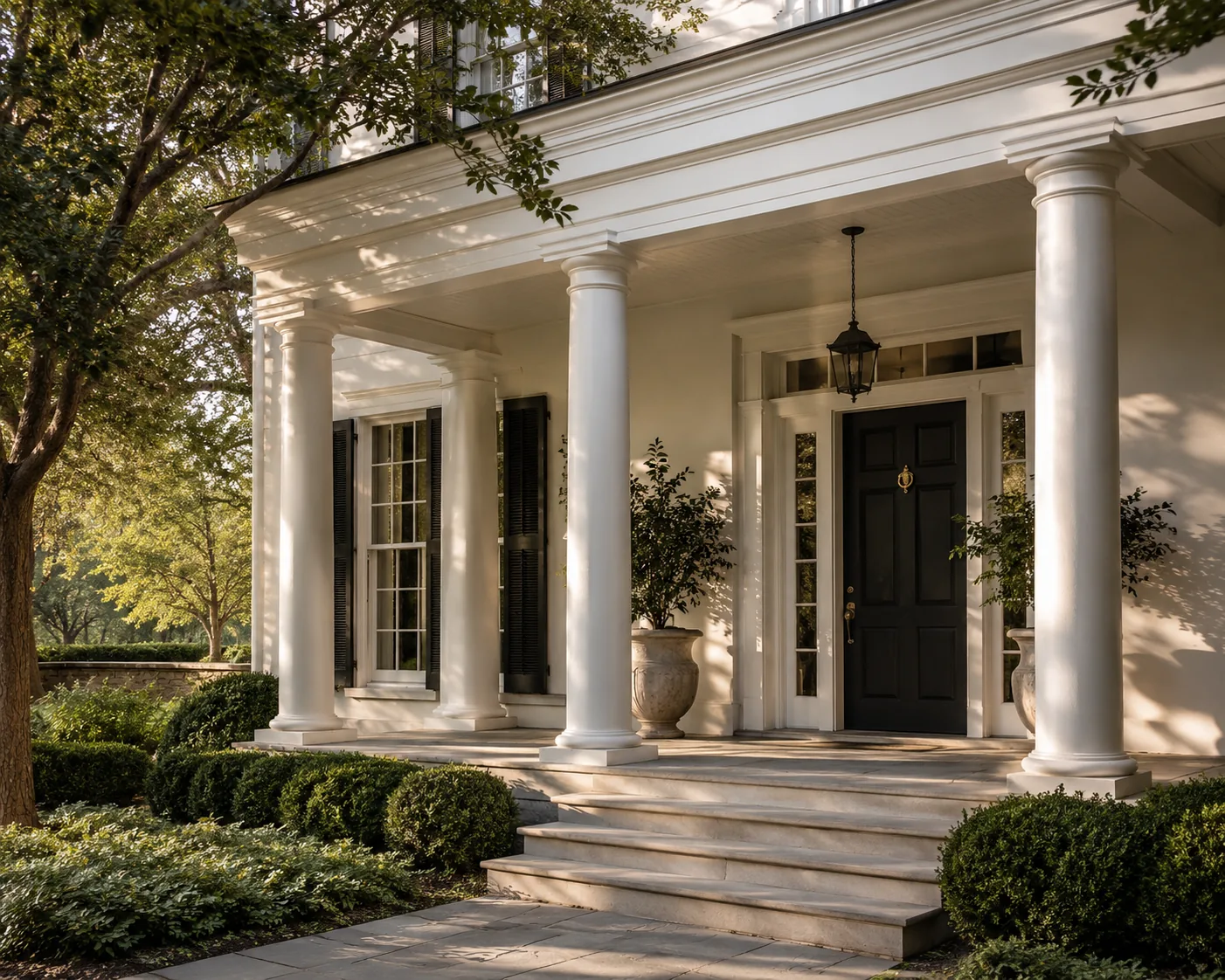 Painted private residence with classical columns