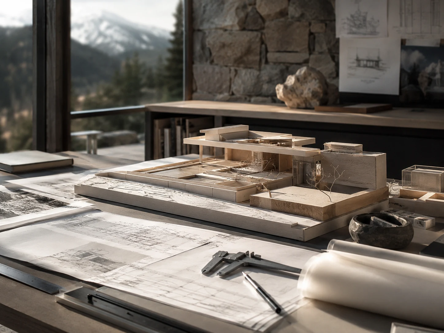 A luminous architectural study model in soft studio light